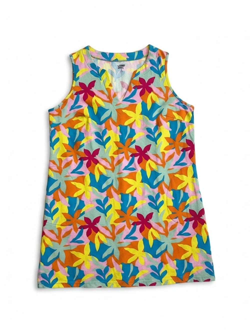 Lands’ End 1X Tropical Floral Cotton Shift Dress Sleeveless Pockets Beach Resort